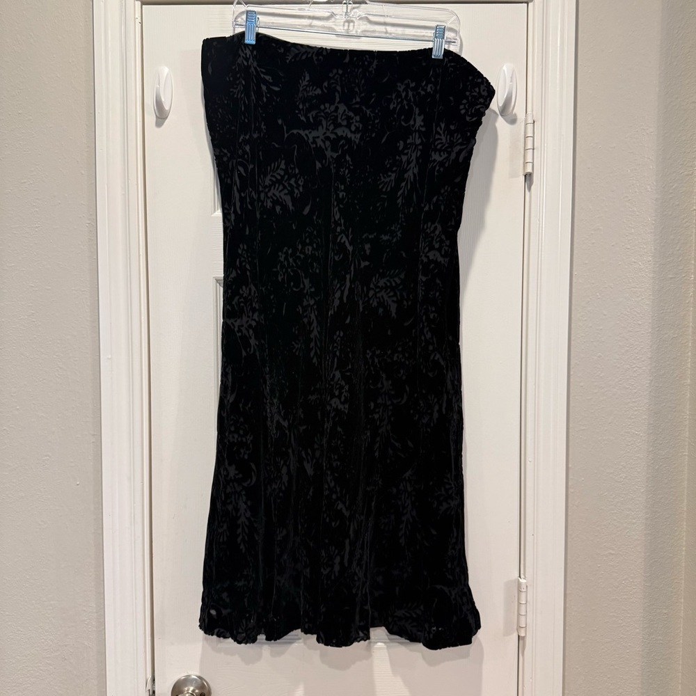 VTG 90s Lauren Ralph Lauren Velvet Silk Blend Black Floral Tudor Maxi Skirt 18W